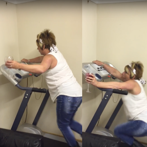 This is why you should never drink wine and run on a treadmill at the same time