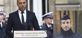Husband of slain officer from Paris attack delivers heartbreaking eulogy