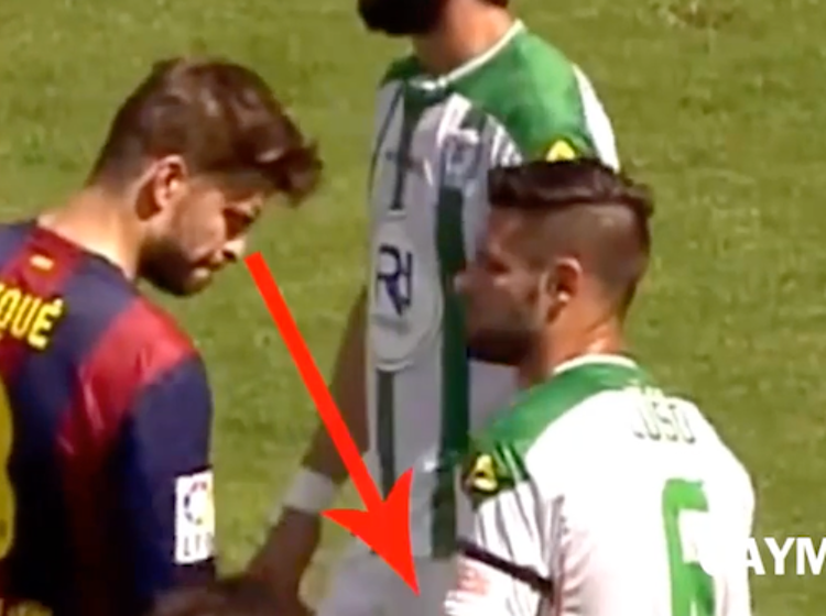 Hunky soccer player Gerard Piqué distracted by opponent’s huge… you get it