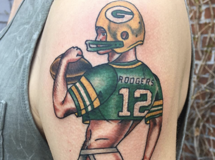 This sexy tattoo of Aaron Rodgers in a jockstrap has homophobes freaking out