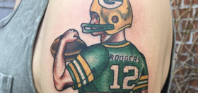 This sexy tattoo of Aaron Rodgers in a jockstrap has homophobes freaking out