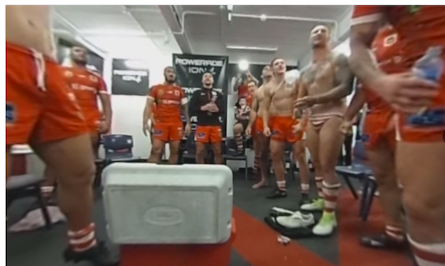 Rugby team cordially invites you into the locker room to ogle their undress...