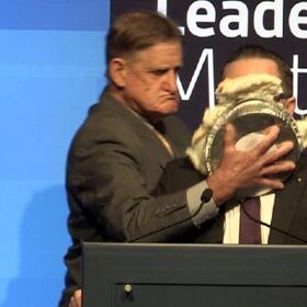 Openly gay CEO gets pie smashed in his face during speech