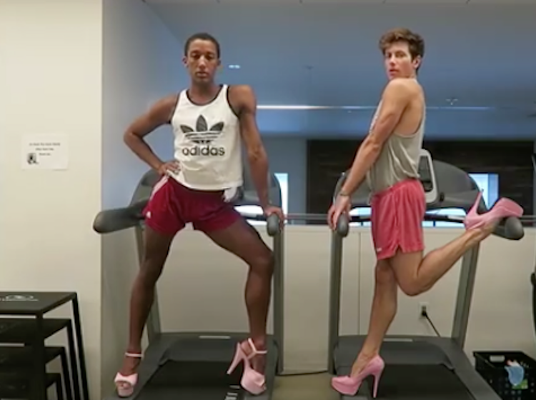WATCH: Two men “work on their fitness” — in pink heels, no less
