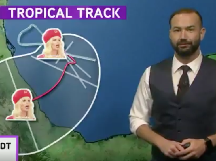 Weatherman can’t help himself, gives drag queen hurricane forecast