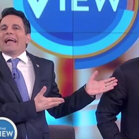 Trump’s ousted staffer doesn’t look thrilled as he’s mocked by gay comic on “The View”