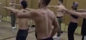 A gaggle of shirtless Brazilians are getting their choreo on point