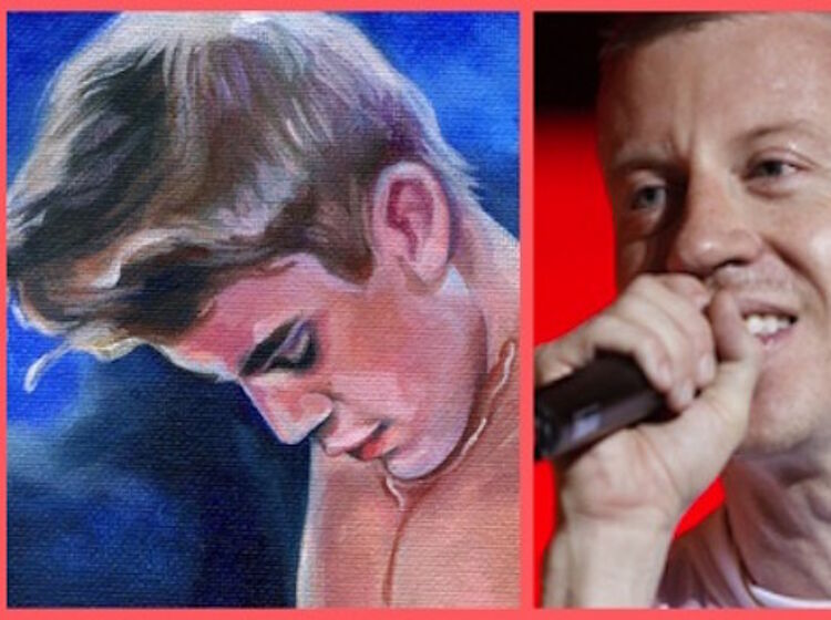 Why does Macklemore own a painting featuring Justin Bieber without clothes?