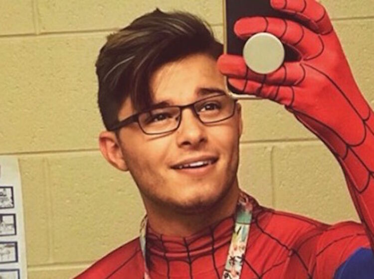 Can you figure out why this handsome teacher’s Spider-Man costume is going viral?