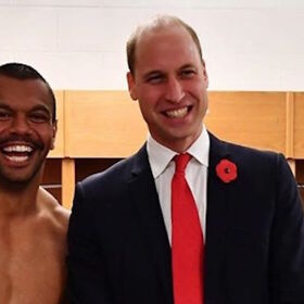 This un-cropped photo of Prince William with a Speedo-clad rugby player is real awkward