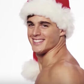 Pietro Boselli reimagines Santa as a shirtless, muscular athlete in sparkly hot pants