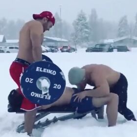 Do you guys find this snowy, shirtless workout between two men slightly homoerotic?