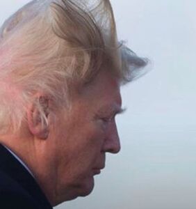 Trump’s wig snatched by the swift winds of the tarmac and everyone’s deeply confused