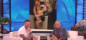 Gus Kenworthy shows Ellen his battle wounds, but nobody’s looking at the bruise