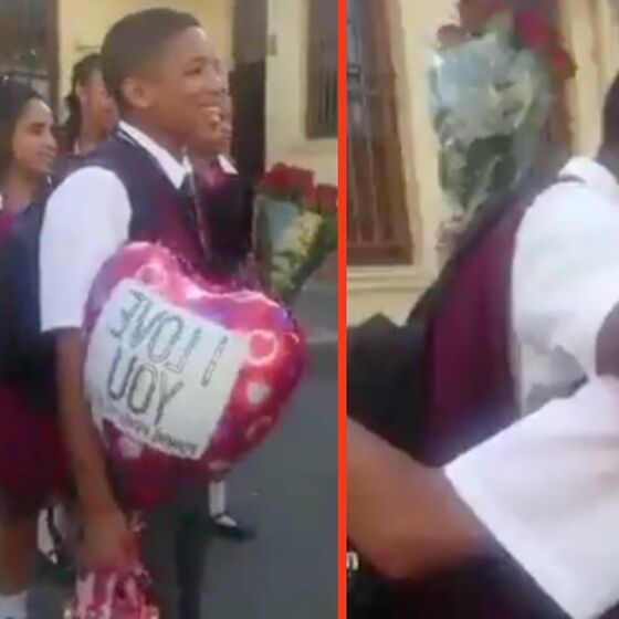 WATCH: Schoolboys celebrate Valentine’s Day with a kiss as peers cheer in support