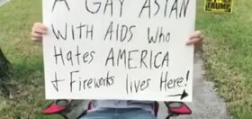 Local a-hole pickets neighbor’s house with sign that reads “A gay Asian with AIDS lives here”
