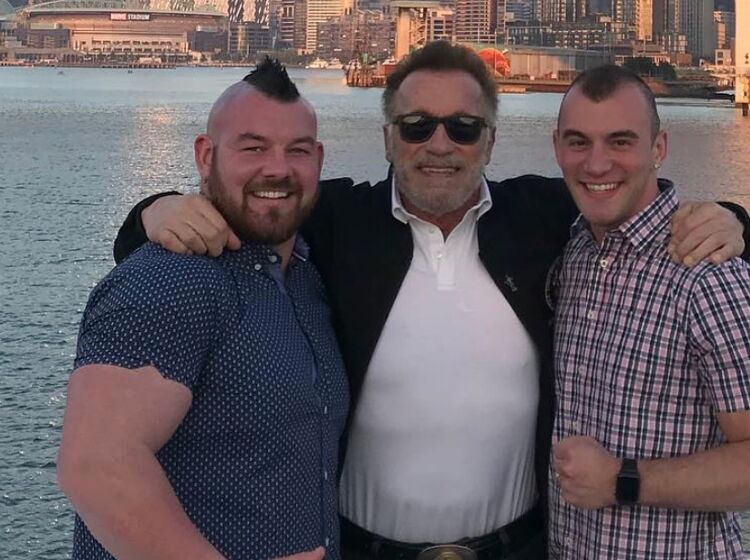 Arnold Schwarzenegger is the meat (beef?) in this gay wedding sandwich