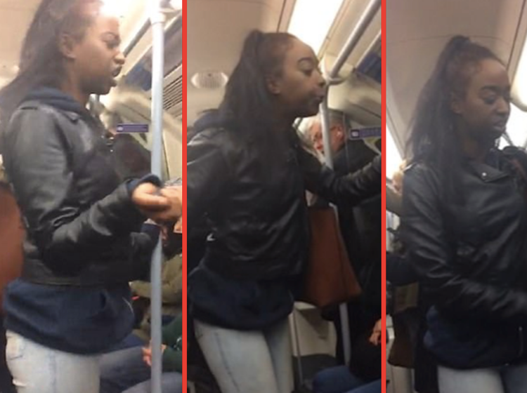 Vile woman caught on tape spitting on gay man in public, screams “I’m going to violate you!”
