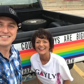 Cody Barlow drove his rainbow pickup truck in a pride parade, wants to “give you a hug”
