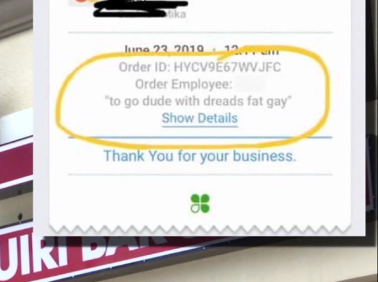 Customer called ‘fat, gay’ on restaurant receipt, owners say it was “just a way of describing him”