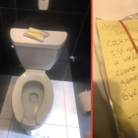 Man finds jilted lover’s dramatic breakup note and “souvenir” from relationship in gym bathroom