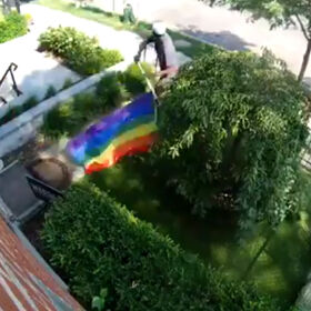 Disturbing video shows unhinged man ripping down Pride flag while shouting antigay slurs