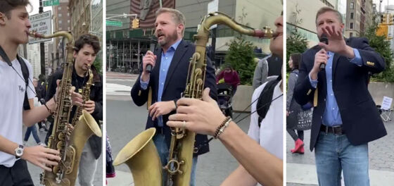 Street performers drown out homophobe’s hate speech in public square