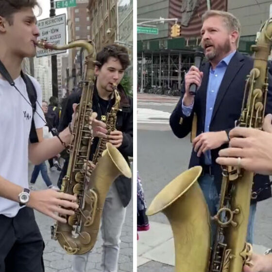 Street performers drown out homophobe’s hate speech in public square