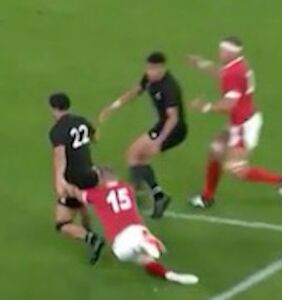 WATCH: Wardrobe malfunction causes “cheeky offload” at pro rugby match