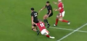 WATCH: Wardrobe malfunction causes “cheeky offload” at pro rugby match