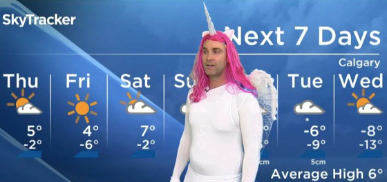 Meteorologist shows off his dad bod in magical, form-fitting unicorn costume