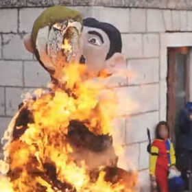 Carnival-goers burn a giant effigy of a gay couple in Croatia