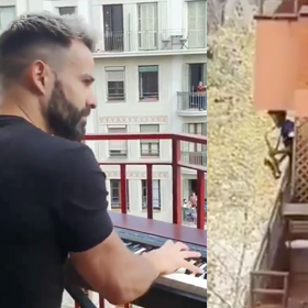 WATCH: Bearded Spaniard and mystery saxophonist serenade neighborhood under lockdown