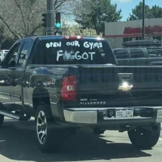 Muscle daddy paints “OPEN OUR GYMS F*GGOT” on truck, cruises around town to protest lockdown