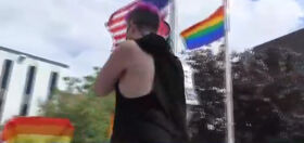New York protest erupts into celebration after arrest of a man who defaced a pride flag