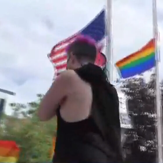 New York protest erupts into celebration after arrest of a man who defaced a pride flag