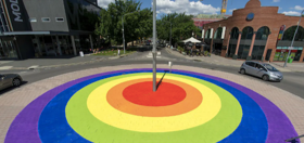 Rainbow crosswalks are such a hit that this town created a massive rainbow roundabout