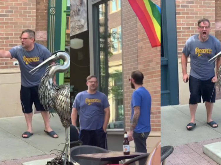 Man throws psychotic temper tantrum after someone tosses water on him for shouting antigay slurs