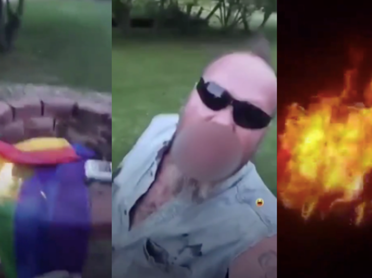 Guy who filmed himself yelling antigay slurs while burning rainbow flag says people are overreacting
