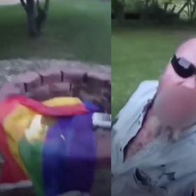Guy who filmed himself yelling antigay slurs while burning rainbow flag says people are overreacting