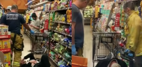 Anti-masker rams woman with shopping cart, gets pepper-spayed, bursts out sobbing