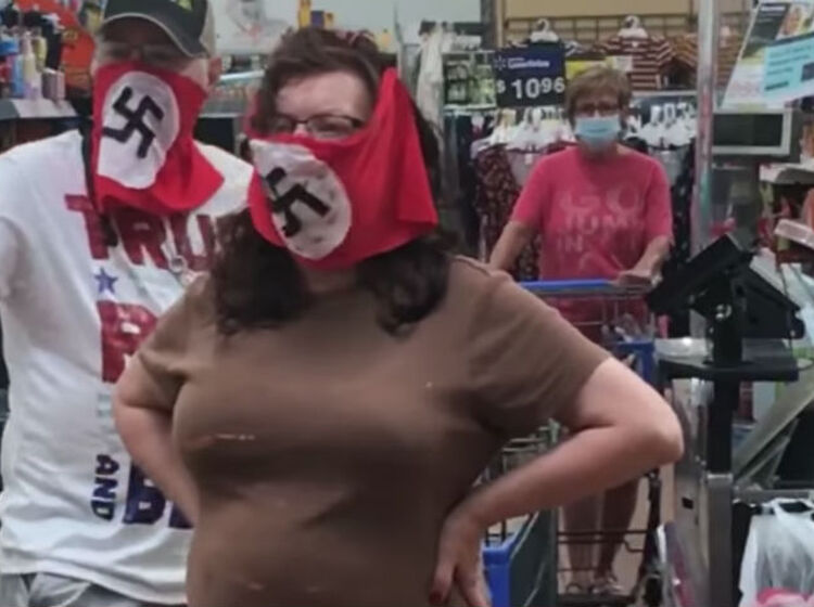 WATCH: Man and woman wear swastika-emblazoned face masks to Walmart