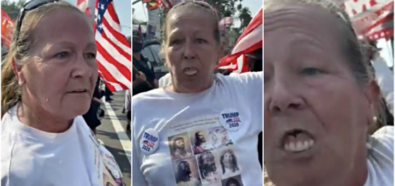 WATCH: Karen’s dentures keep falling out as she screams racist chants at a Trump rally
