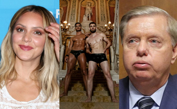 Guys in leather thongs, Lindsey Graham’s a wreck, Katharine McPhee supports antigay Republicans