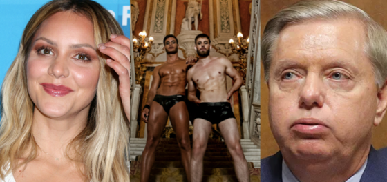 Guys in leather thongs, Lindsey Graham’s a wreck, Katharine McPhee supports antigay Republicans