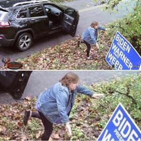 Woman caught tumbling from vehicle to steal Biden yard sign faces $2500 fine and a year in jail