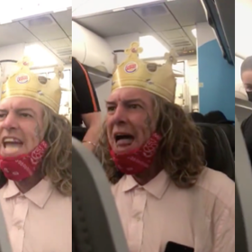 Toxic white male in paper hat kicked off flight for having racist temper tantrum before takeoff