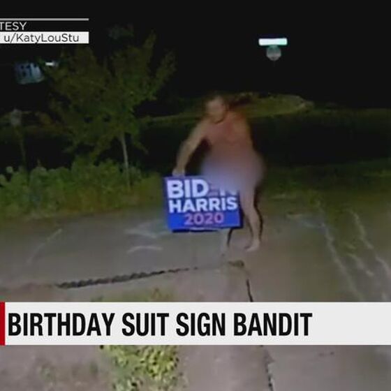 Naked man caught on camera stealing Biden/Harris sign from someone’s front yard