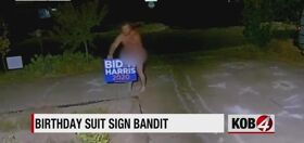 Naked man caught on camera stealing Biden/Harris sign from someone’s front yard