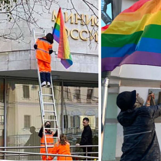 Activists put pride flags on government buildings in Russia for Putin’s birthday